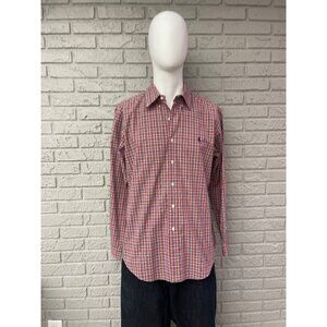 Ralph Lauren Men Custom Fit Red Stripe Plaid Button Down Long Sleeve Shirt Size